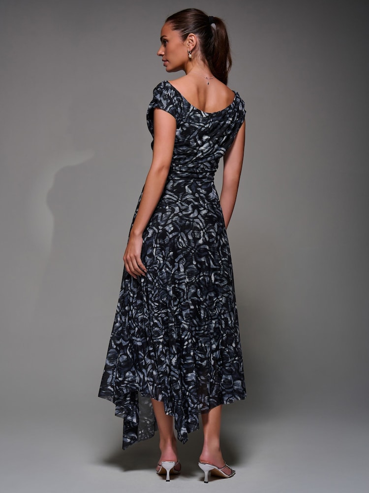 Jolie Moi Black Chrome Mesh Asymmetrical Draped Maxi Dress - Image 2 of 6 Jolie Moi Black Chrome Mesh Asymmetrical Draped Maxi Dress - Image 2 of 6