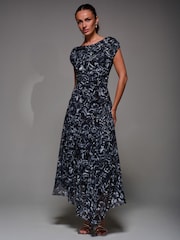 Jolie Moi Black Chrome Mesh Asymmetrical Draped Maxi Dress - Image 4 of 6