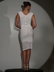 Jolie Moi White V-Neck Sequin Bodycon Wrap Hem Midi Dress - Image 2 of 6