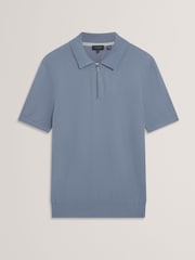 Ted Baker Blue GIVRANS Short Sleeve Silk Blend Zip Polo Shirt - Image 4 of 5