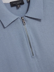 Ted Baker Blue GIVRANS Short Sleeve Silk Blend Zip Polo Shirt - Image 5 of 5