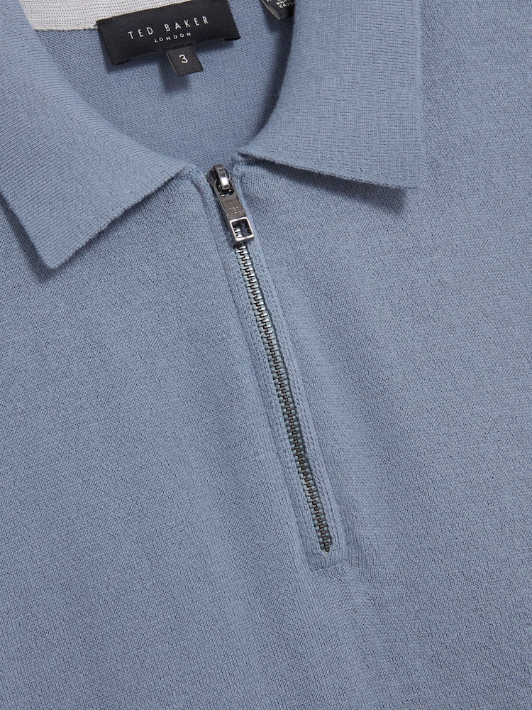 Ted Baker Blue GIVRANS Short Sleeve Silk Blend Zip Polo Shirt - Image 5 of 5