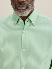 Green/White Slim Fit Signature Cotton Button Down Collar Smart Stripe Shirt - Image 5 of 7
