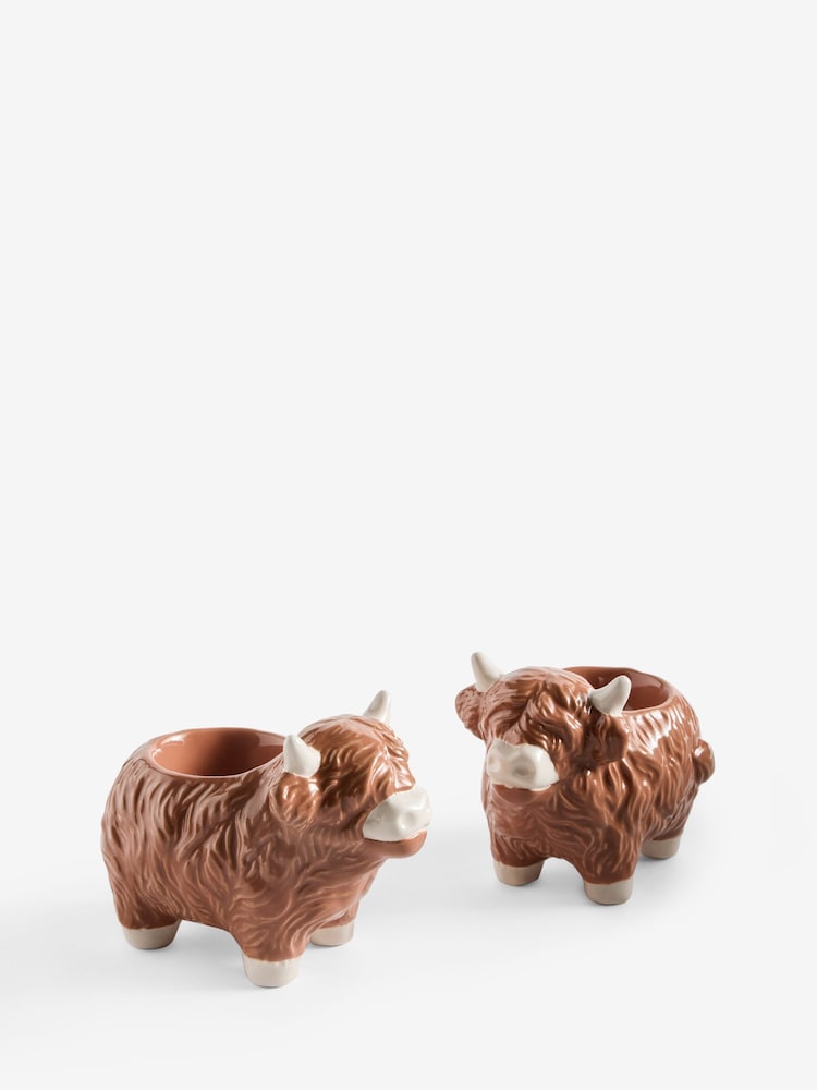Set of 2 Natural Hamish The Highland Cow Egg Cups - Image 1 of 1