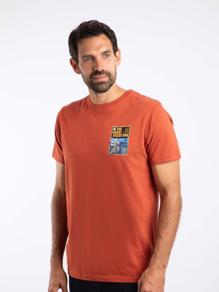 Weird Fish Orange The Great Eggscape Back Print Artist T-Shirt - Image 1 of 6 Weird Fish Orange The Great Eggscape Back Print Artist T-Shirt - Image 1 of 6