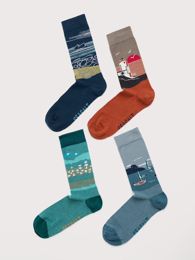 Seasalt Cornwall Blue Mens Sailor Scenic Socks Gift Box of 4 - Image 3 of 3 Seasalt Cornwall Blue Mens Sailor Scenic Socks Gift Box of 4 - Image 3 of 3