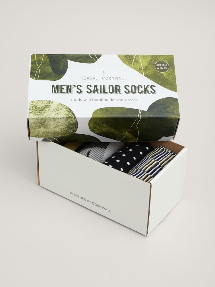 Seasalt Cornwall Green Gift Box of 4 Men's Sailor Socks Greens - Image 3 of 3