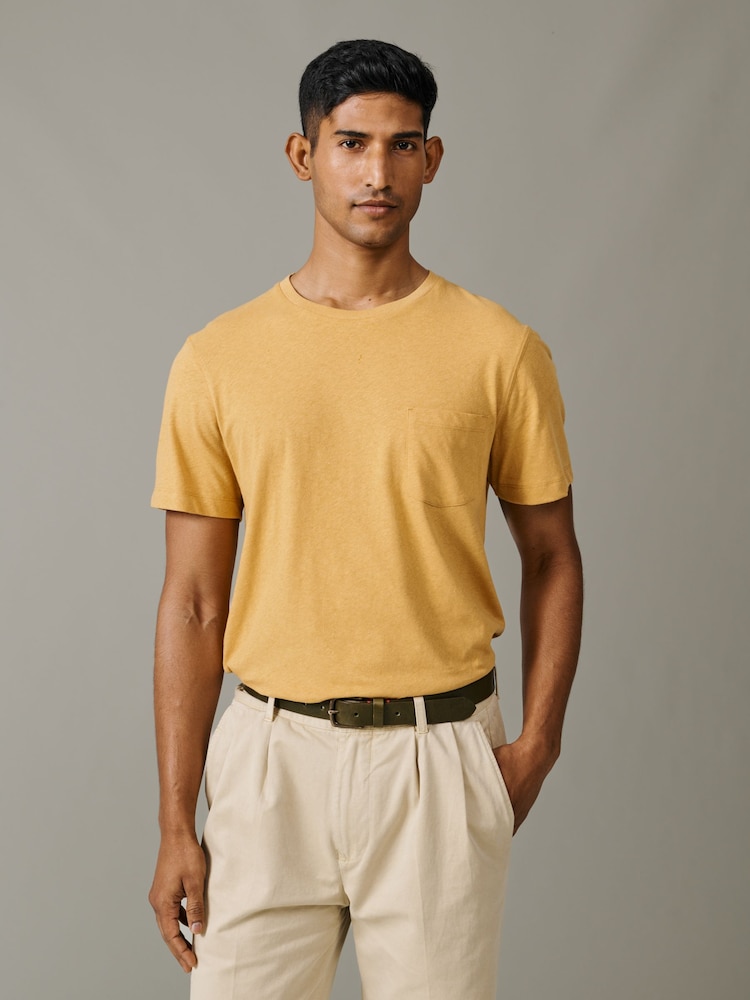 أصفر - Aubin Aldam Cotton Linen T-Shirt - صورة 1 من 5