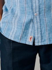 ブルー - Aubin Austin Cotton & Linen Short Sleeved Shirt - 画像 4 / 5