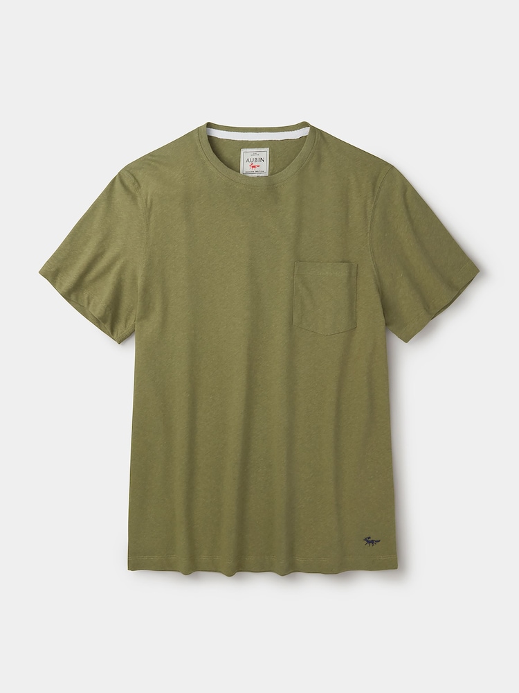 أخضر - Aubin Aldam Cotton Linen T-Shirt - صورة 5 من 5
