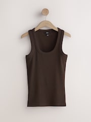 Chocolate Brown Ribbed Racer Tank Vest Sleeveless Top - Image 1 of 3