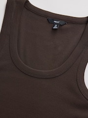 Chocolate Brown Ribbed Racer Tank Vest Sleeveless Top - Image 6 of 6