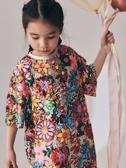 Multi Pink Floral Sequin T-Shirt Dress (3-16yrs) - Image 2 of 8