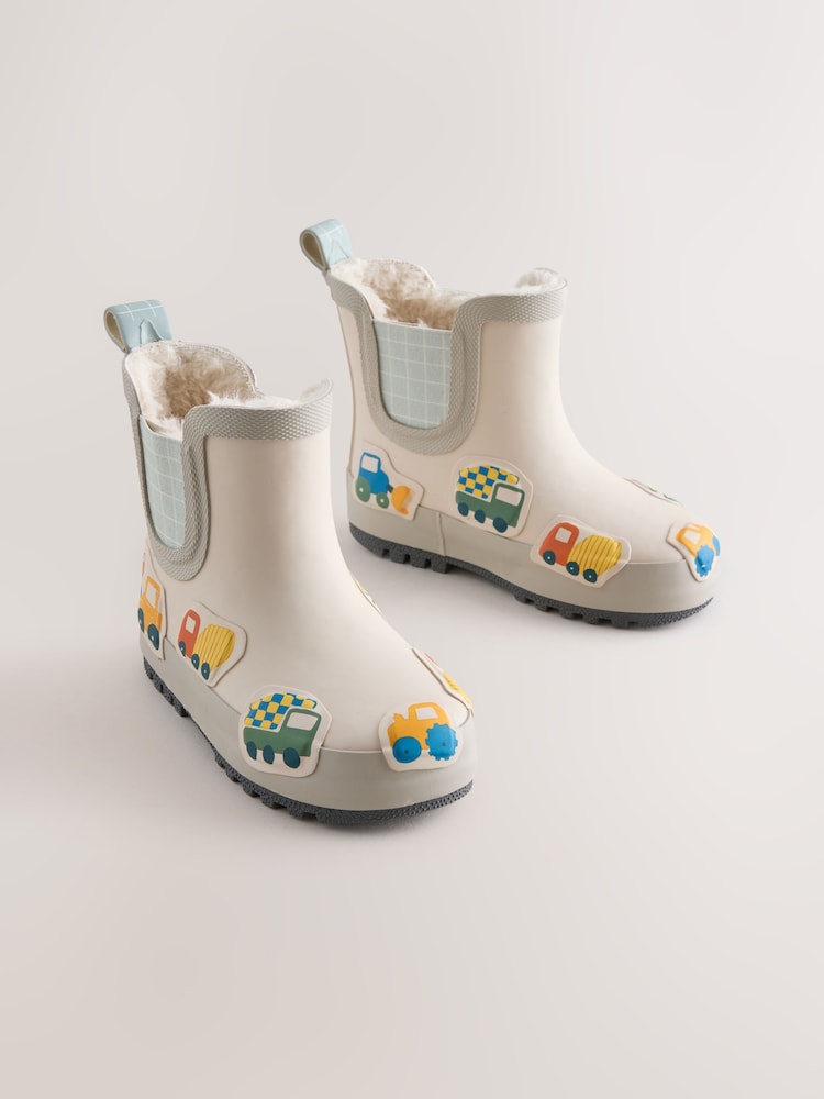Neutral/Turquoise Transport Warm Lined Ankle Wellies - Image 1 of 5 Neutral/Turquoise Transport Warm Lined Ankle Wellies - Image 1 of 5