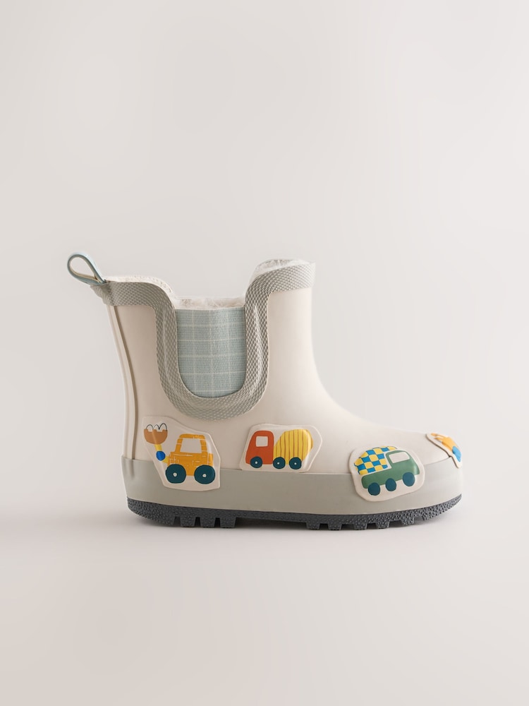 Neutral/Turquoise Transport Warm Lined Ankle Wellies - Image 2 of 5 Neutral/Turquoise Transport Warm Lined Ankle Wellies - Image 2 of 5