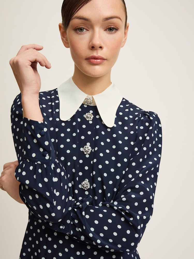 LK Bennett Blue Mathilde Polka Dot Silk Tea Dress - Image 3 of 3 LK Bennett Blue Mathilde Polka Dot Silk Tea Dress - Image 3 of 3