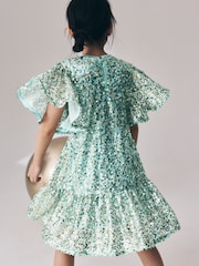Mint Green Angel Sleeve Sequin Peplum Party Dress (3-16yrs) - Image 4 of 8