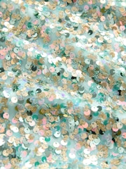 Mint Green Angel Sleeve Sequin Peplum Party Dress (3-16yrs) - Image 7 of 8