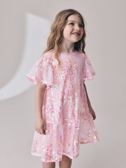 Pink Angel Sleeve Sequin Peplum Party Dress (3-16yrs) - Image 3 of 9