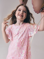 Pink Angel Sleeve Sequin Peplum Party Dress (3-16yrs) - Image 5 of 9