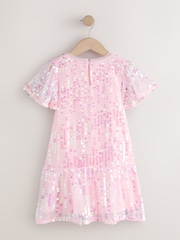 Pink Angel Sleeve Sequin Peplum Party Dress (3-16yrs) - Image 7 of 9