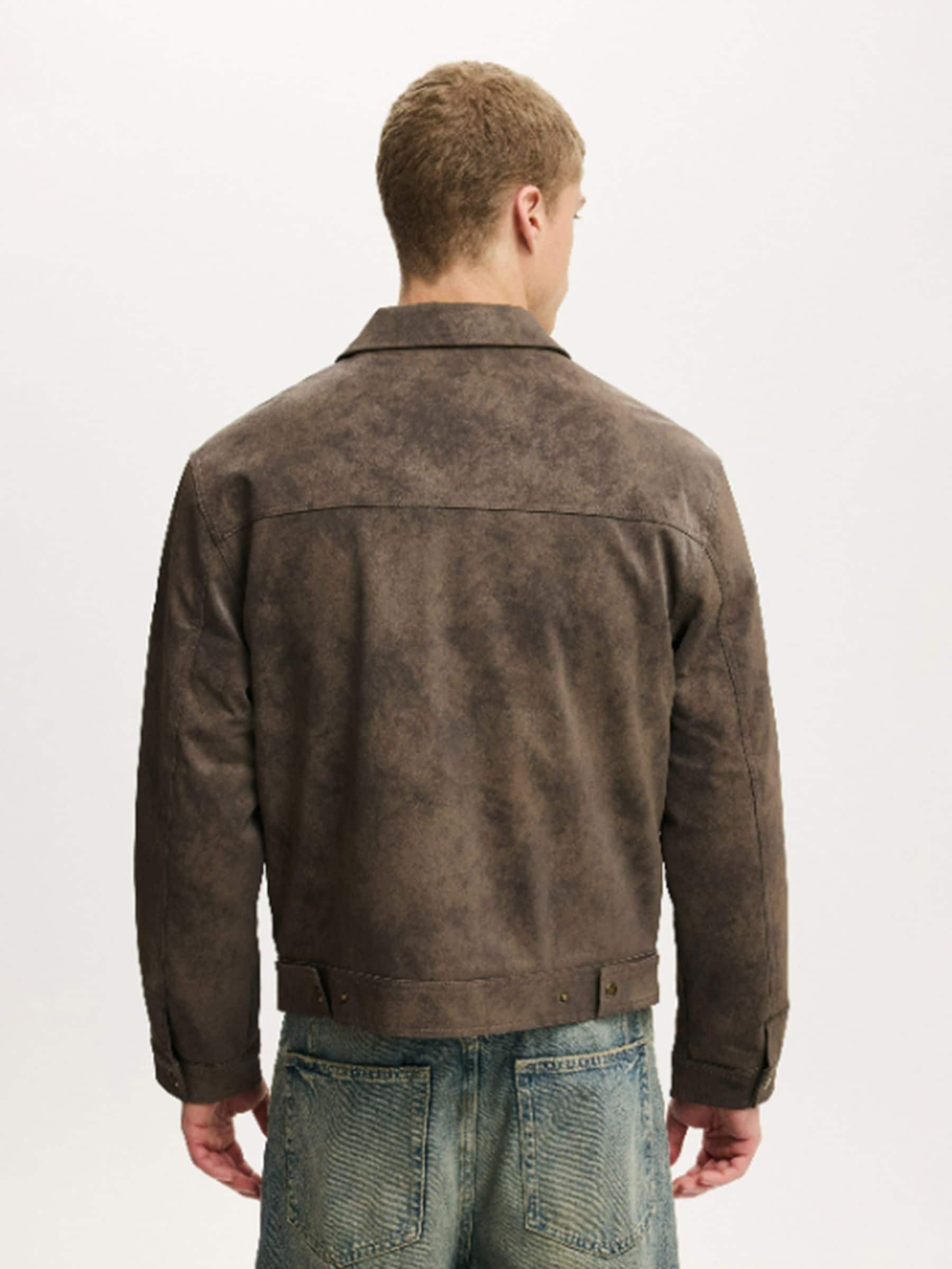 Buy Cotton On Dark Grey Cropped Faux Suede Harrington Jacket from