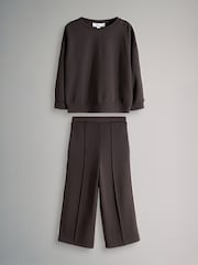 The Set Chocolate Brown Modal Jersey Crew and Wide Leg Joggers Set - Image 1 of 5