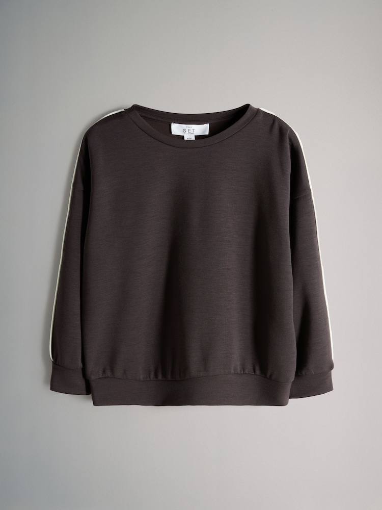 The Set Chocolate Brown Modal Jersey Crew and Wide Leg Joggers Set - Image 2 of 5