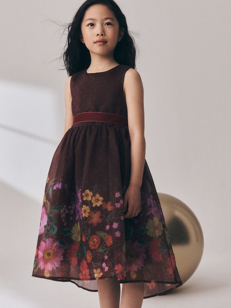 Chocolate Brown Floral Prom Dress (3-16yrs) - Image 2 of 8