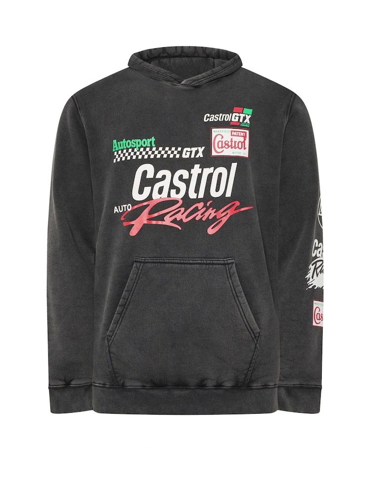 BadRhino Big & Tall Black Castrol Acid Wash Hoodie - Image 2 of 3 BadRhino Big & Tall Black Castrol Acid Wash Hoodie - Image 2 of 3