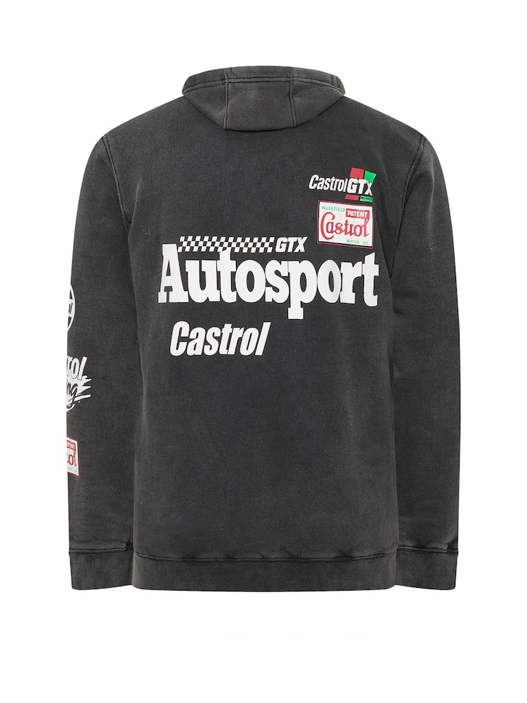 BadRhino Big & Tall Black Castrol Acid Wash Hoodie - Image 3 of 3 BadRhino Big & Tall Black Castrol Acid Wash Hoodie - Image 3 of 3