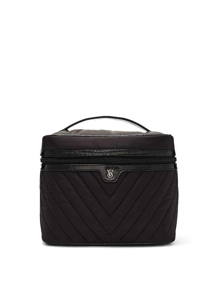 Victoria's Secret Black V Quilt 4 Piece Makeup Bag - Image 1 of 3