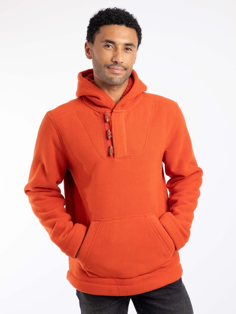 Weird Fish Orange Inglewood Button Neck Grid Fleece Hoodie - Image 1 of 7 Weird Fish Orange Inglewood Button Neck Grid Fleece Hoodie - Image 1 of 7