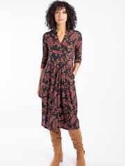 Weird Fish Brown Isolde Printed Jersey Midi Dress - Image 1 of 7