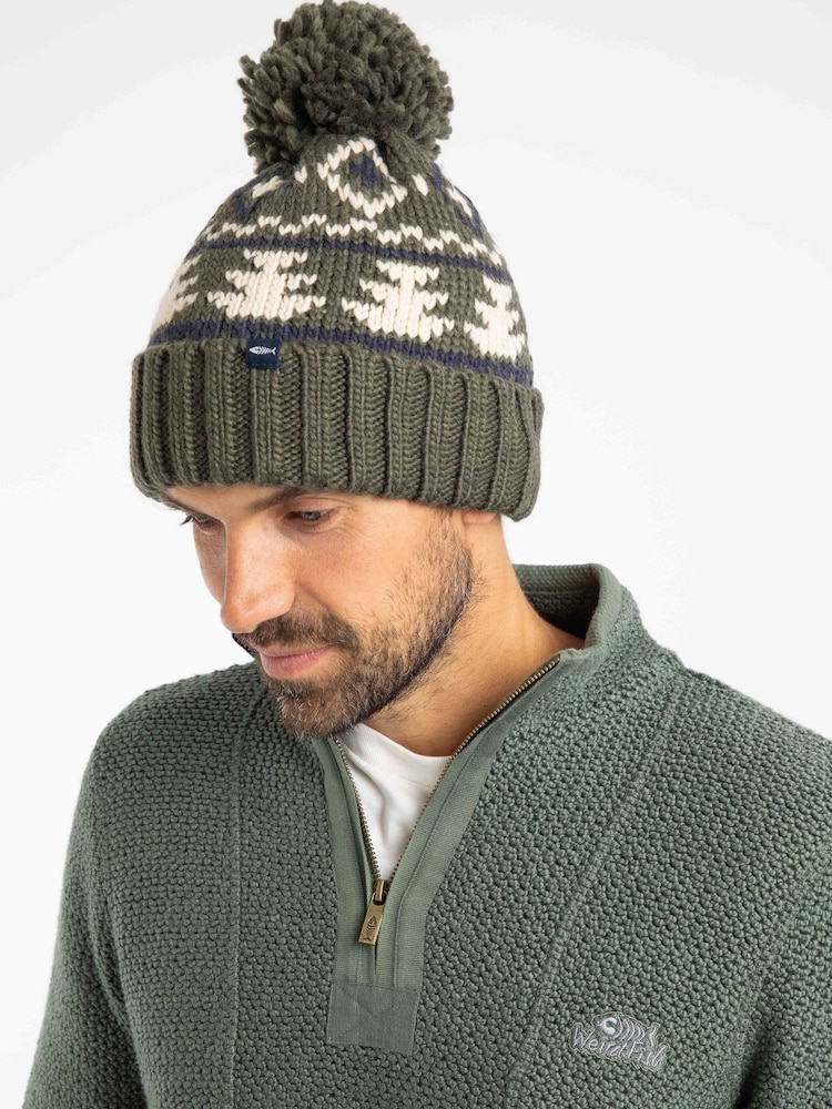 Weird Fish Green Scotsdale Fair Isle Bobble Hat - Image 2 of 4 Weird Fish Green Scotsdale Fair Isle Bobble Hat - Image 2 of 4