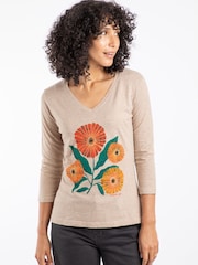 Weird Fish Cream Flower Power Front Print 3/4 Sleeve Graphic T-Shirt - Image 1 of 6