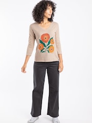 Weird Fish Cream Flower Power Front Print 3/4 Sleeve Graphic T-Shirt - Image 3 of 6