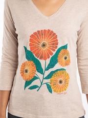 Weird Fish Cream Flower Power Front Print 3/4 Sleeve Graphic T-Shirt - Image 4 of 6