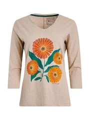 Weird Fish Cream Flower Power Front Print 3/4 Sleeve Graphic T-Shirt - Image 5 of 6