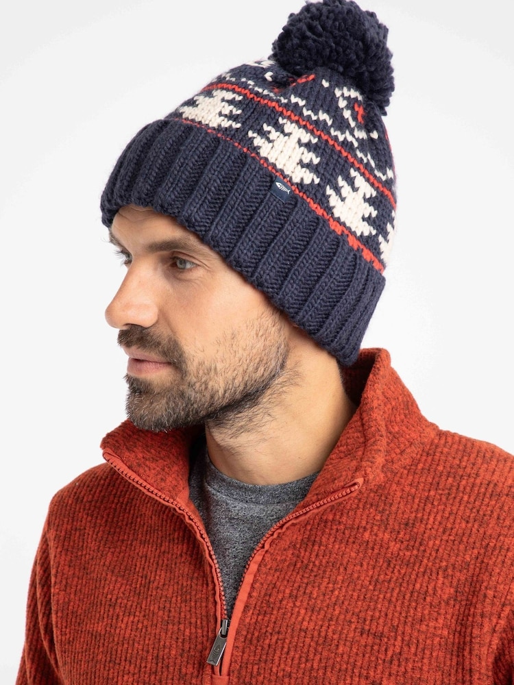 Weird Fish Blue Scotsdale Fair Isle Bobble Hat - Image 2 of 4 Weird Fish Blue Scotsdale Fair Isle Bobble Hat - Image 2 of 4