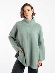 Weird Fish Green Carolyn Roll Neck Tunic Jumper - Image 1 of 8