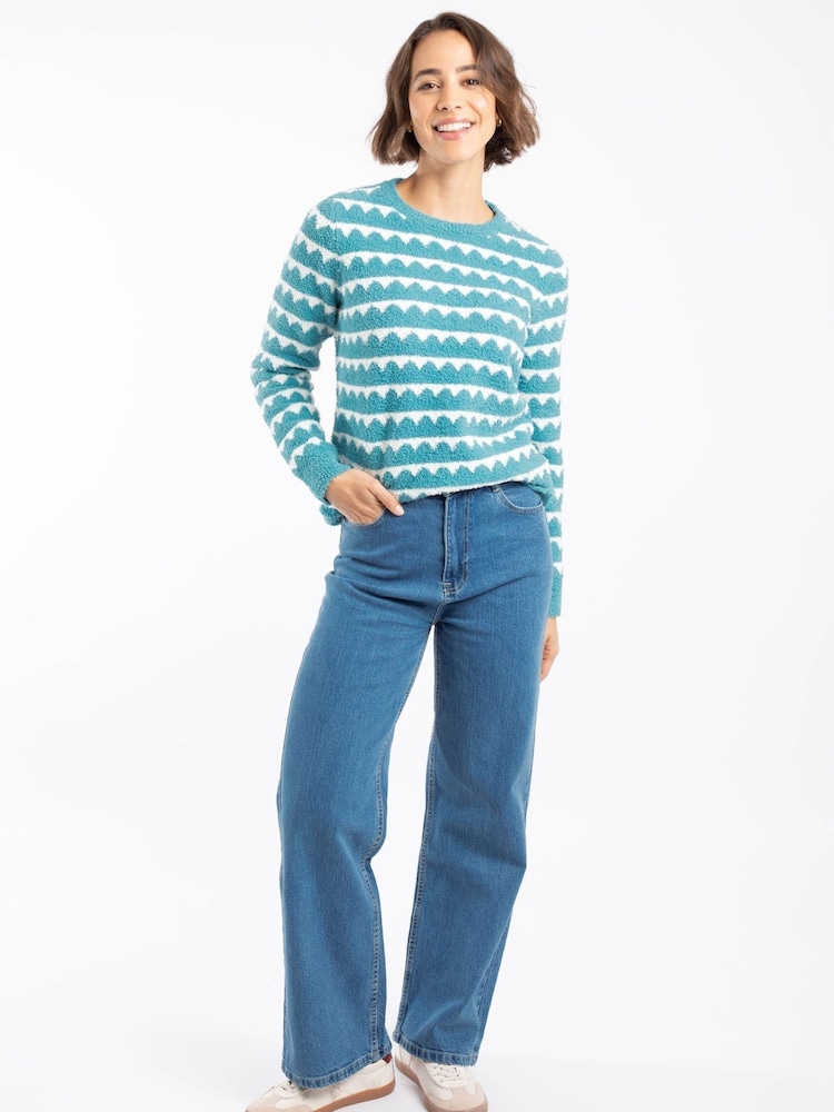 Weird Fish Blue Tyla Cosy Patterned Knit Jumper - Image 2 of 8 Weird Fish Blue Tyla Cosy Patterned Knit Jumper - Image 2 of 8