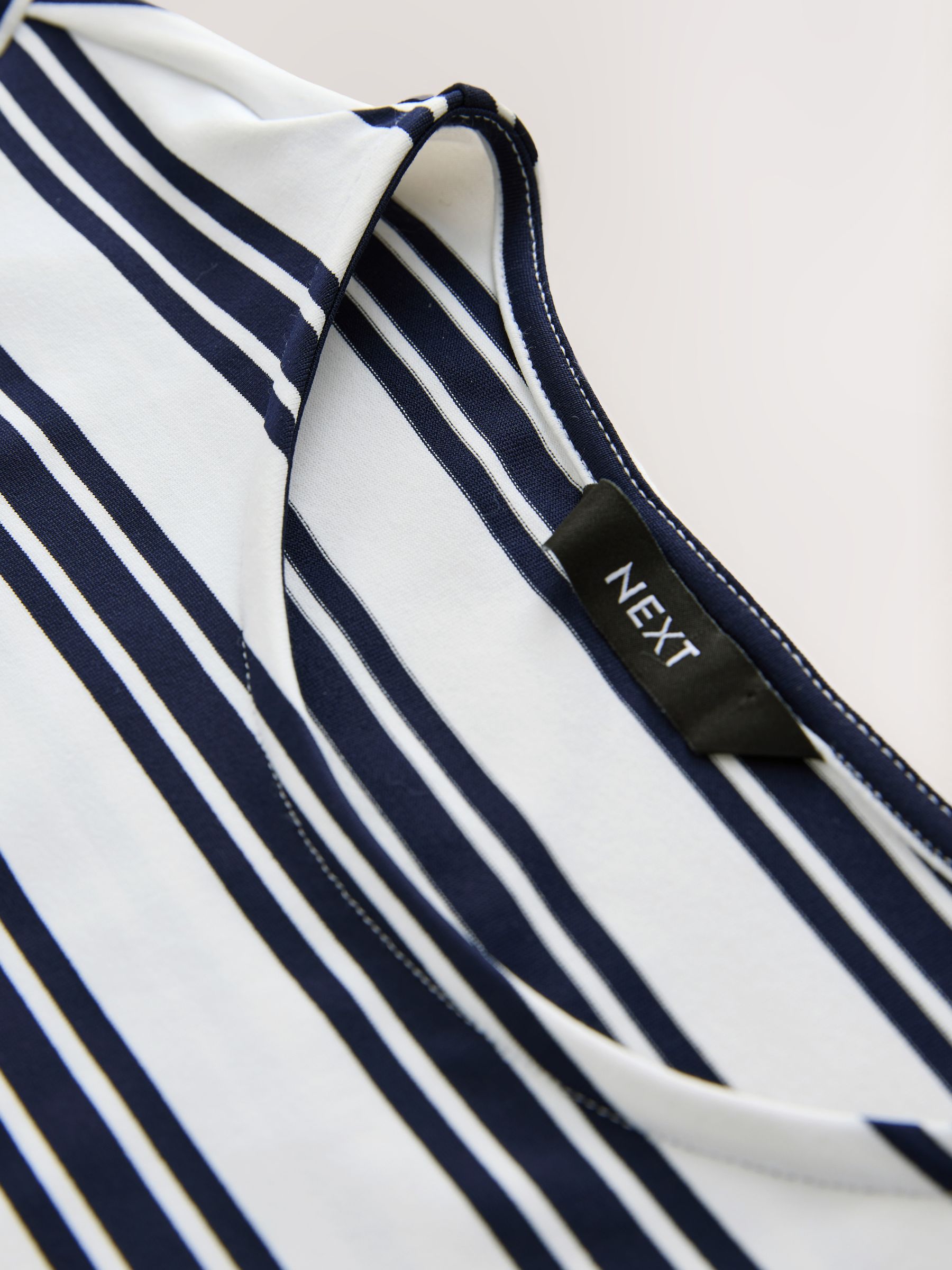 Buy Navy/White Stripe Soft Touch Slinky Nylon Crew Neck Long