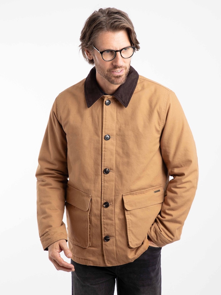 Weird Fish Brown Barnaby Padded Canvas Barn Jacket - Image 1 of 9 Weird Fish Brown Barnaby Padded Canvas Barn Jacket - Image 1 of 9