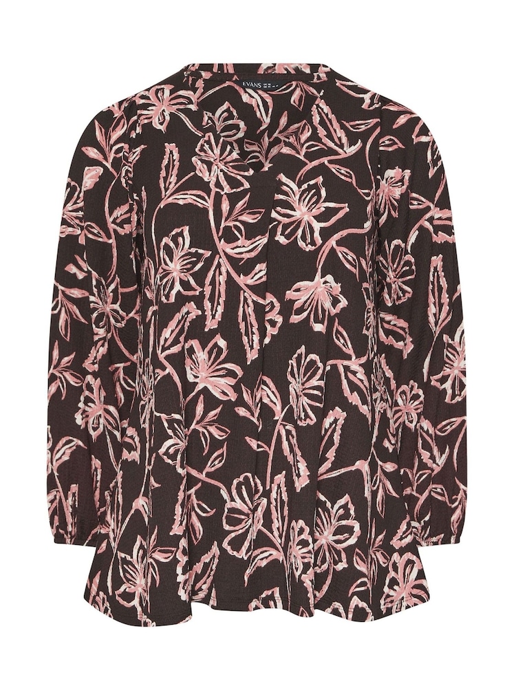 Evans Brown Pleated Front Balloon Sleeve Top - Image 2 of 2