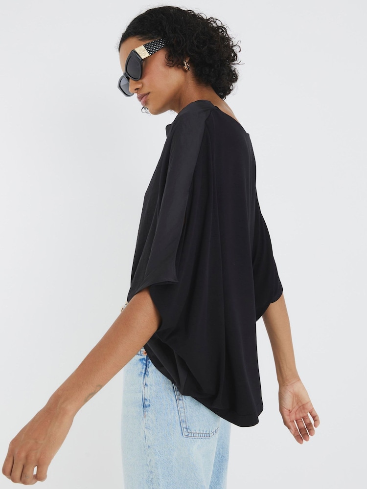 River Island Black Satin Drape Short Sleeve Top - Image 2 of 4
