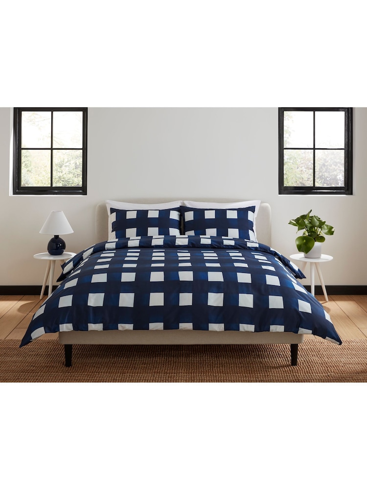 Jasper Conran London Navy JC Print 300TC Broad Brush Check Dvt Bed Set - Image 1 of 6 Jasper Conran London Navy JC Print 300TC Broad Brush Check Dvt Bed Set - Image 1 of 6