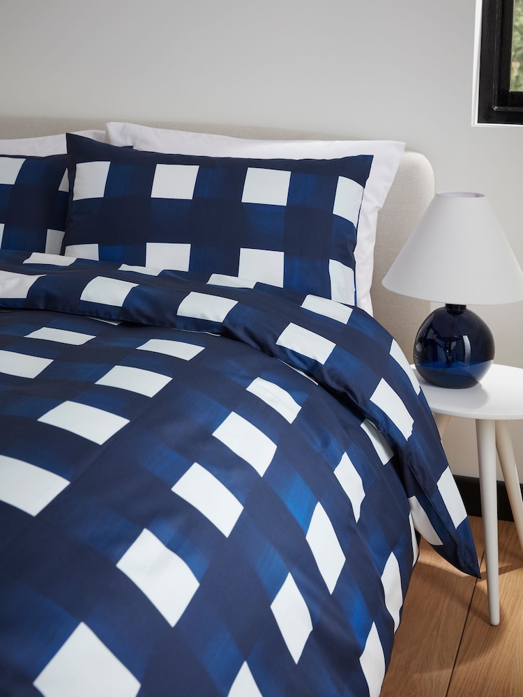 Jasper Conran London Navy JC Print 300TC Broad Brush Check Dvt Bed Set - Image 2 of 6 Jasper Conran London Navy JC Print 300TC Broad Brush Check Dvt Bed Set - Image 2 of 6