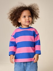Pink Blue Stripe Long Sleeve Textured T-Shirt (3mths-7yrs) - Image 1 of 7