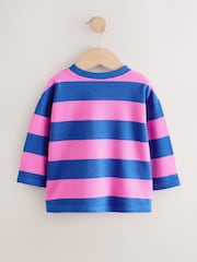 Pink Blue Stripe Long Sleeve Textured T-Shirt (3mths-7yrs) - Image 5 of 7
